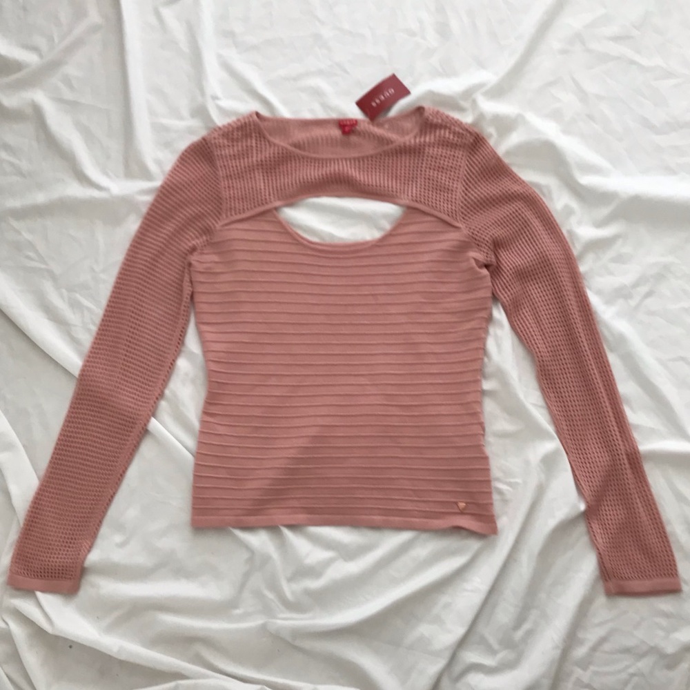 Guess XL Beautiful Luella Sweater New NWT Rose Bliss Key Hole Neck